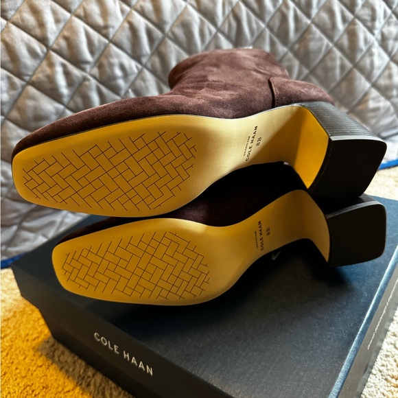 Cole Haan Madeira Brown Suede Ankle Boots with Block Heel (Gemma Dress Bootie) - Picture 2 of 5